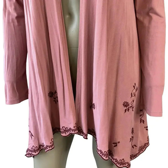 Mi ami Francescas Asymmetrical Embroidered Open Cardigan Tunic Sweater  M Rose - Picture 6 of 16